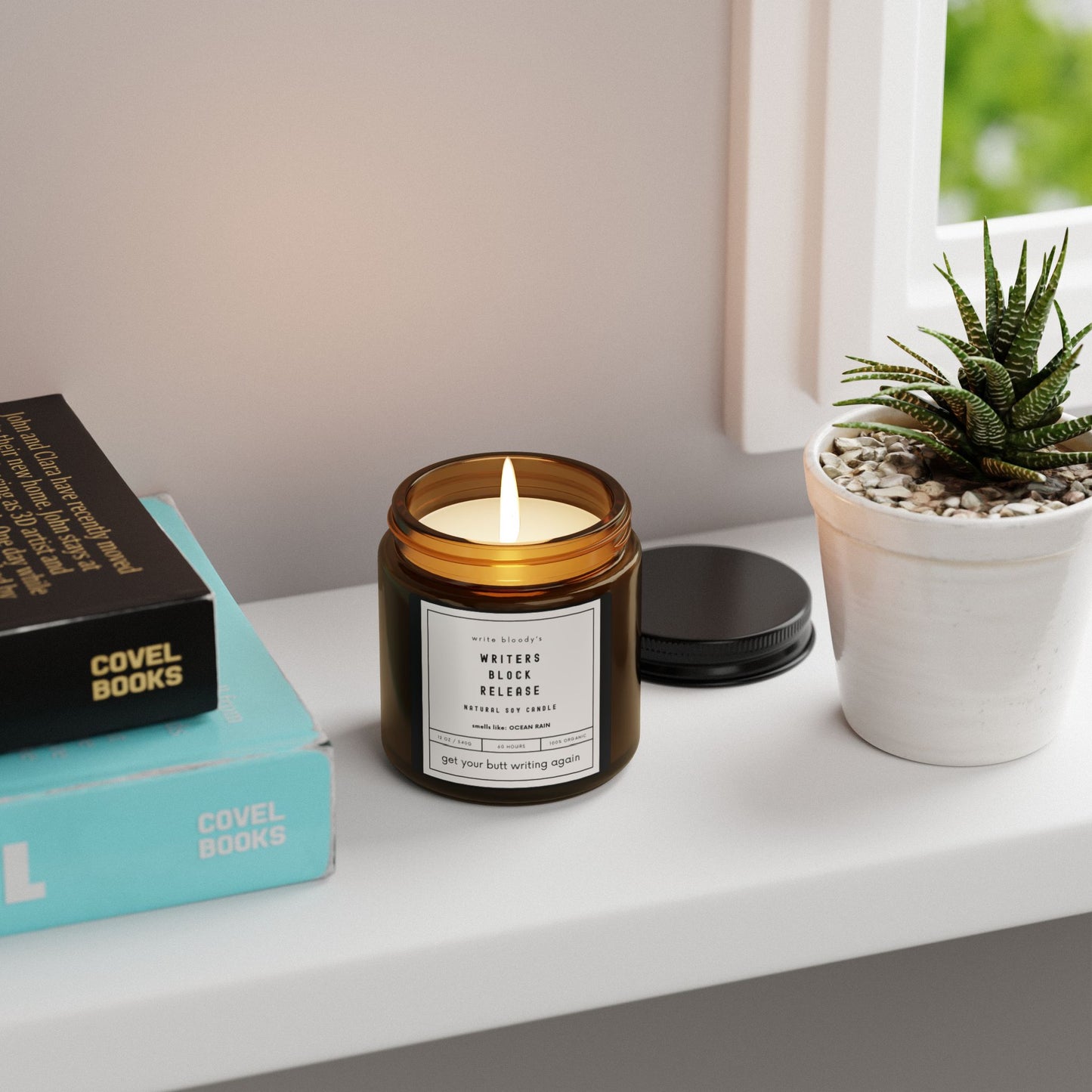 Writers Block Release Scented Soy Candle - Natural Amber Jar