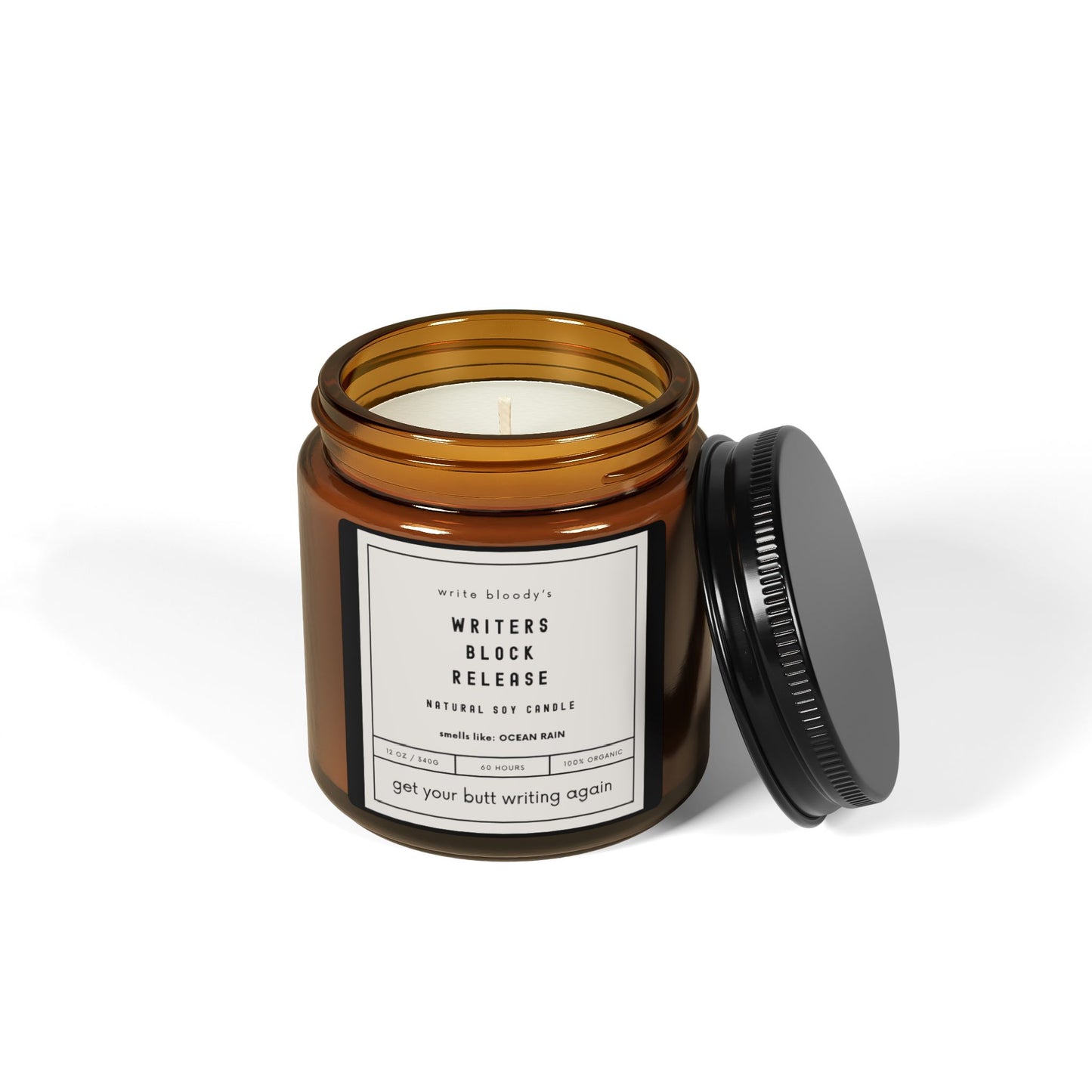 Writers Block Release Scented Soy Candle - Natural Amber Jar