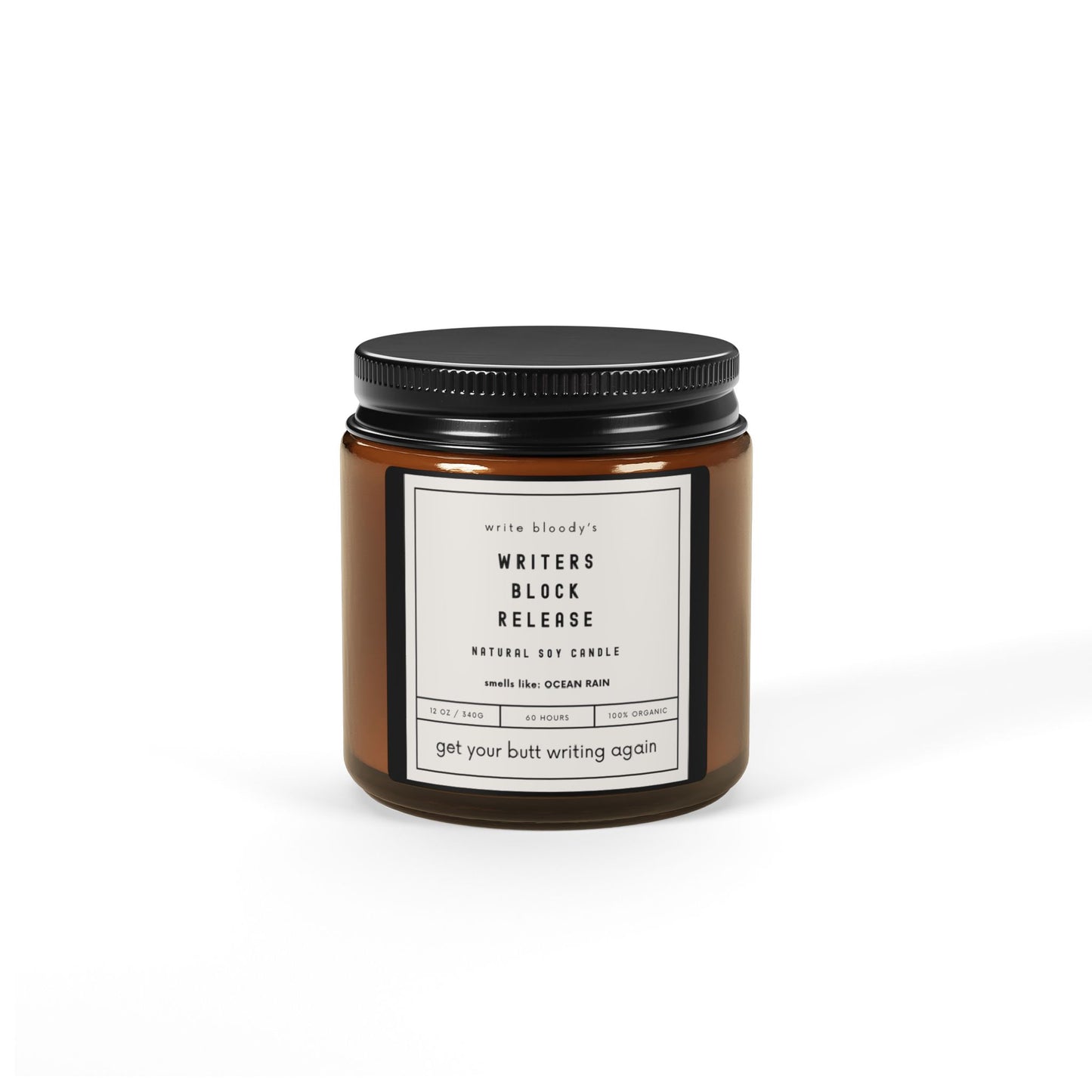 Writers Block Release Scented Soy Candle - Natural Amber Jar
