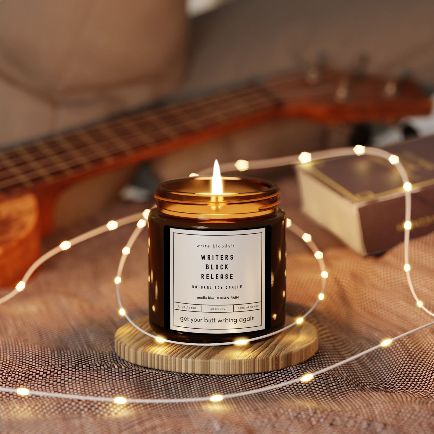 Writers Block Release Scented Soy Candle - Natural Amber Jar