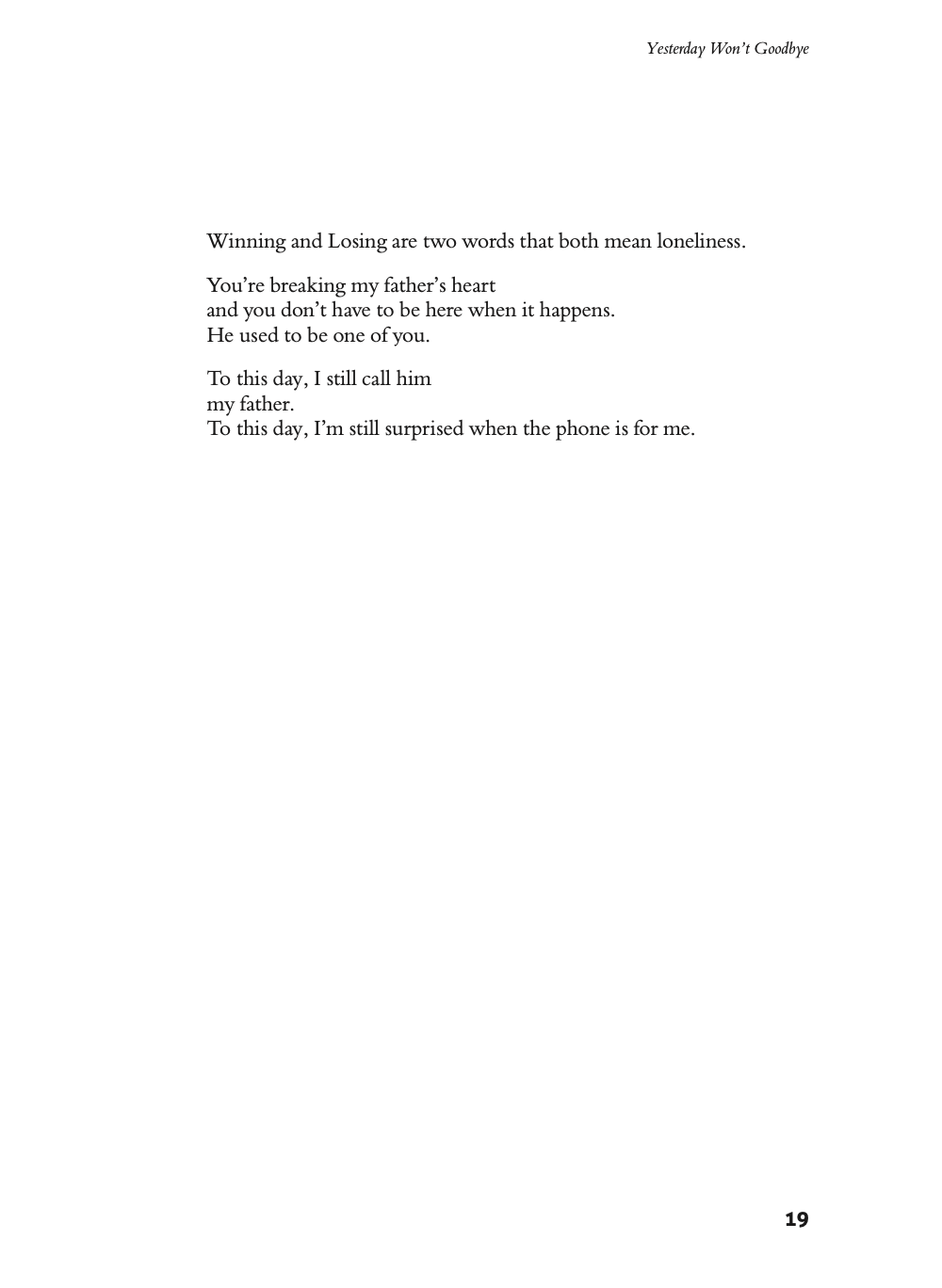 Yesterday Won’t Goodbye by Brian Ellis - Write Bloody Publishing