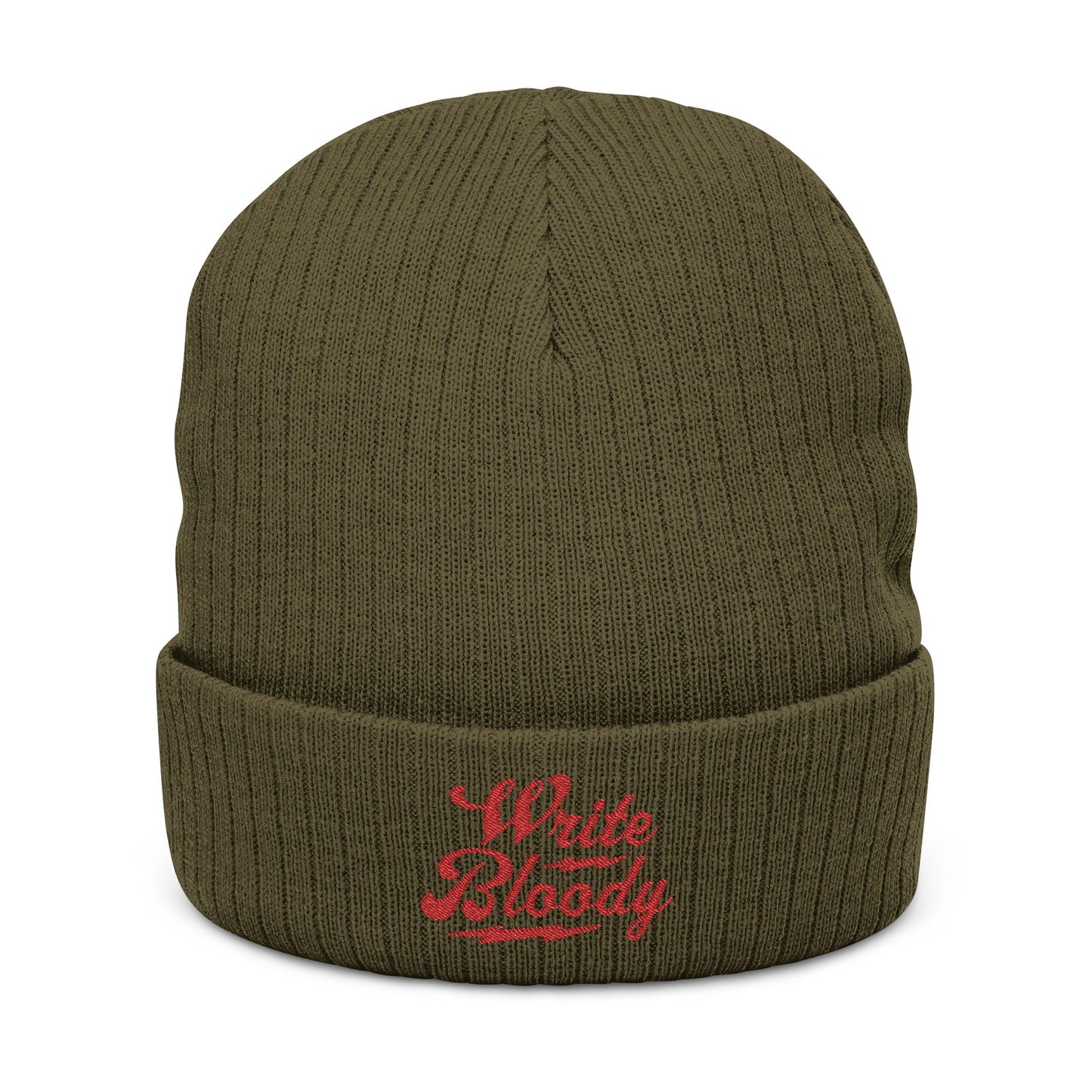 New Embroidered 'Write Bloody' Ribbed Knit Beanie