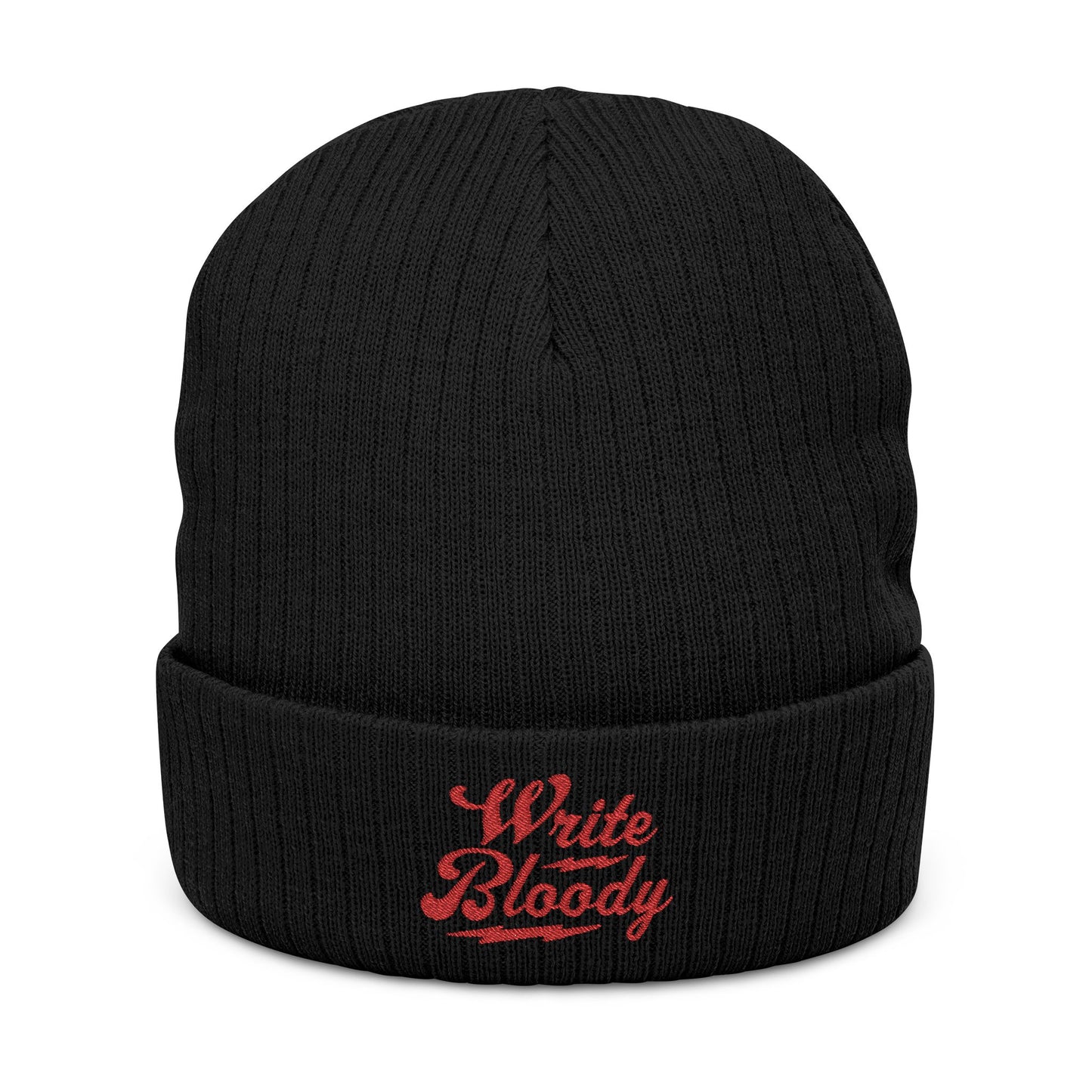 New Embroidered 'Write Bloody' Ribbed Knit Beanie