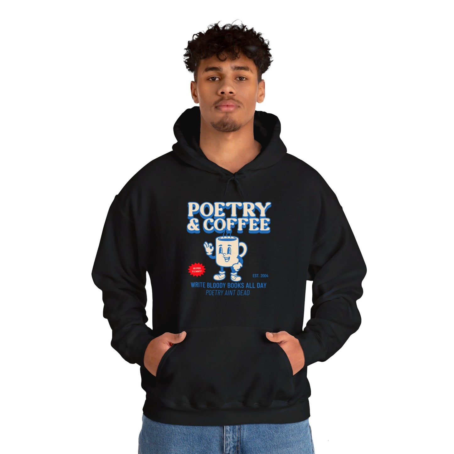 POETRY AND COFFEE Unisex Heavy Blend™ Hooded Sweatshirt - Write Bloody Publishing