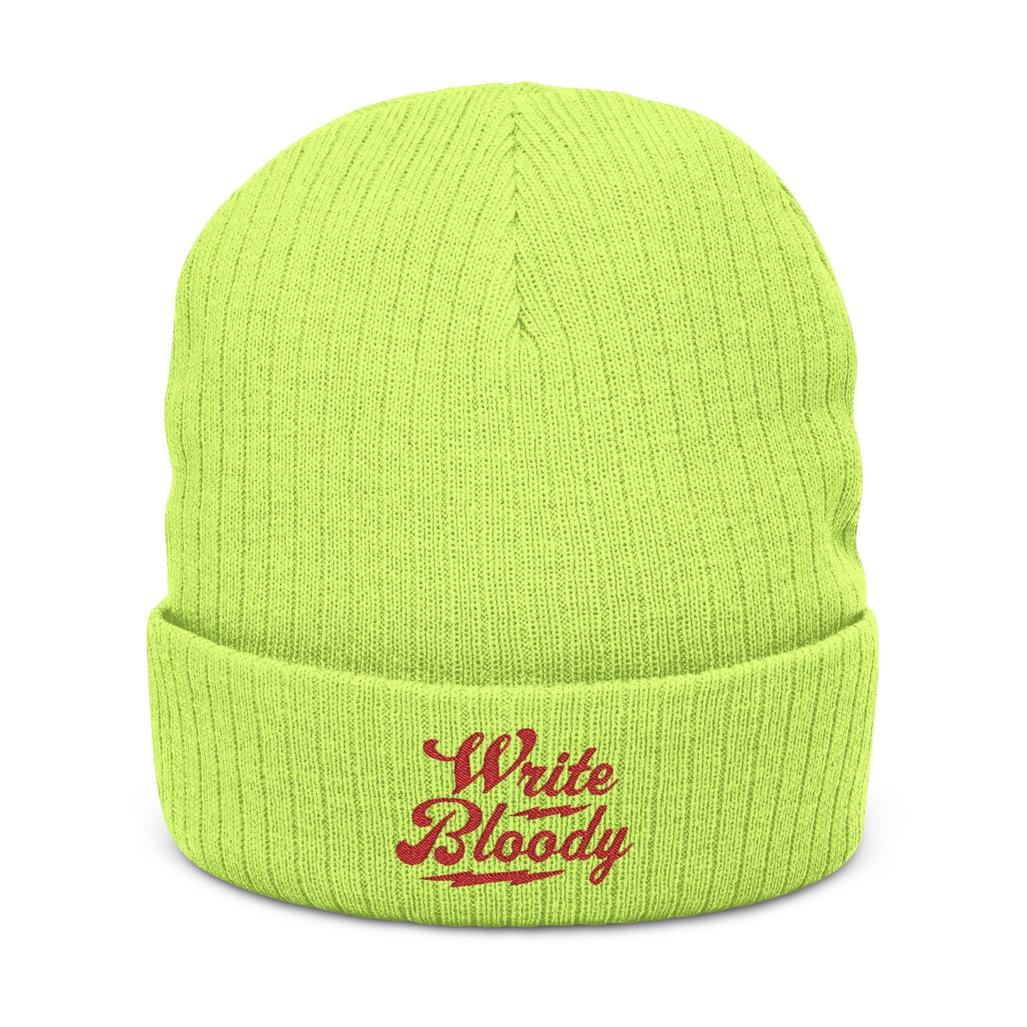 New Embroidered 'Write Bloody' Ribbed Knit Beanie
