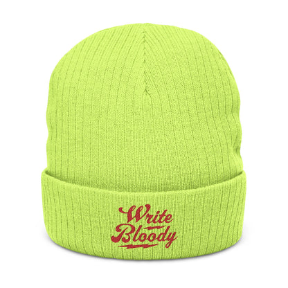 New Embroidered 'Write Bloody' Ribbed Knit Beanie