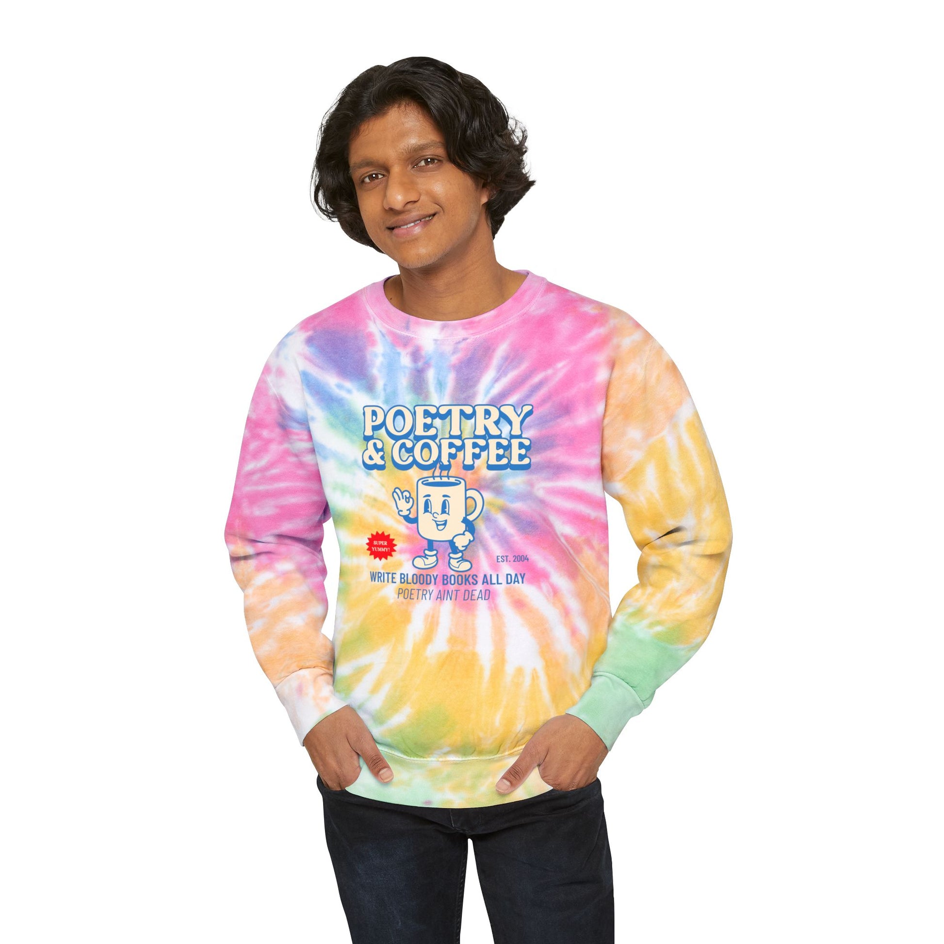 Trippy Poetry and Coffee Unisex Tie-Dye Sweatshirt - Write Bloody Publishing