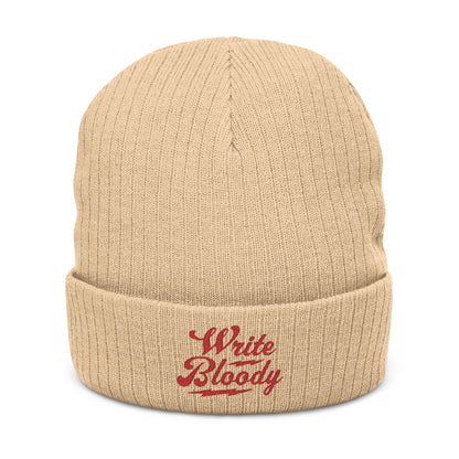 New Embroidered 'Write Bloody' Ribbed Knit Beanie