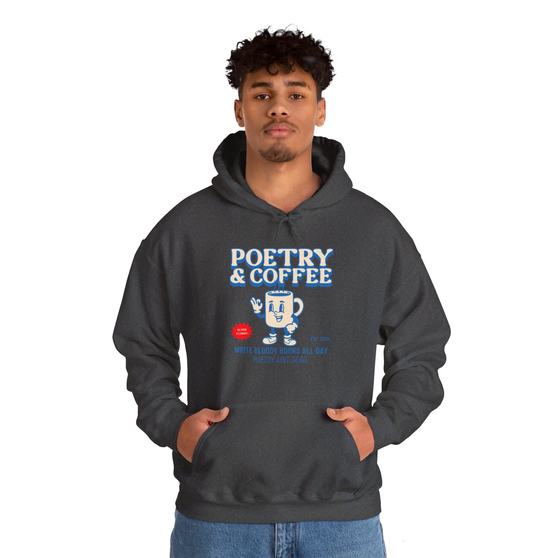 POETRY AND COFFEE Unisex Heavy Blend™ Hooded Sweatshirt - Write Bloody Publishing